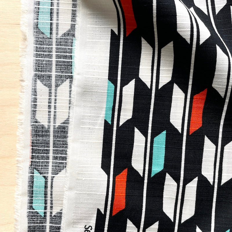 Sevenberry - Cotton Dobby - Yabane - Clementine and Mint on Black