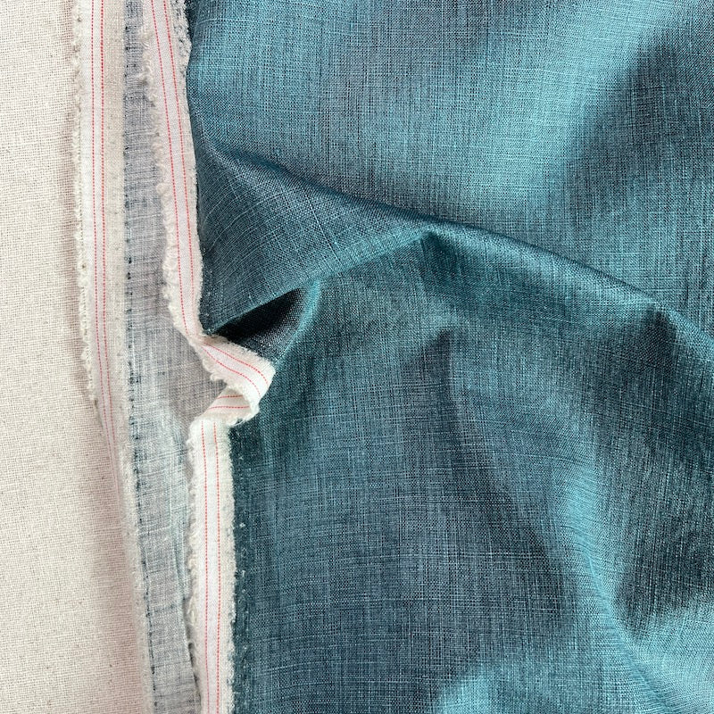 Deadstock - Printed Linen Fabric - Dark Teal