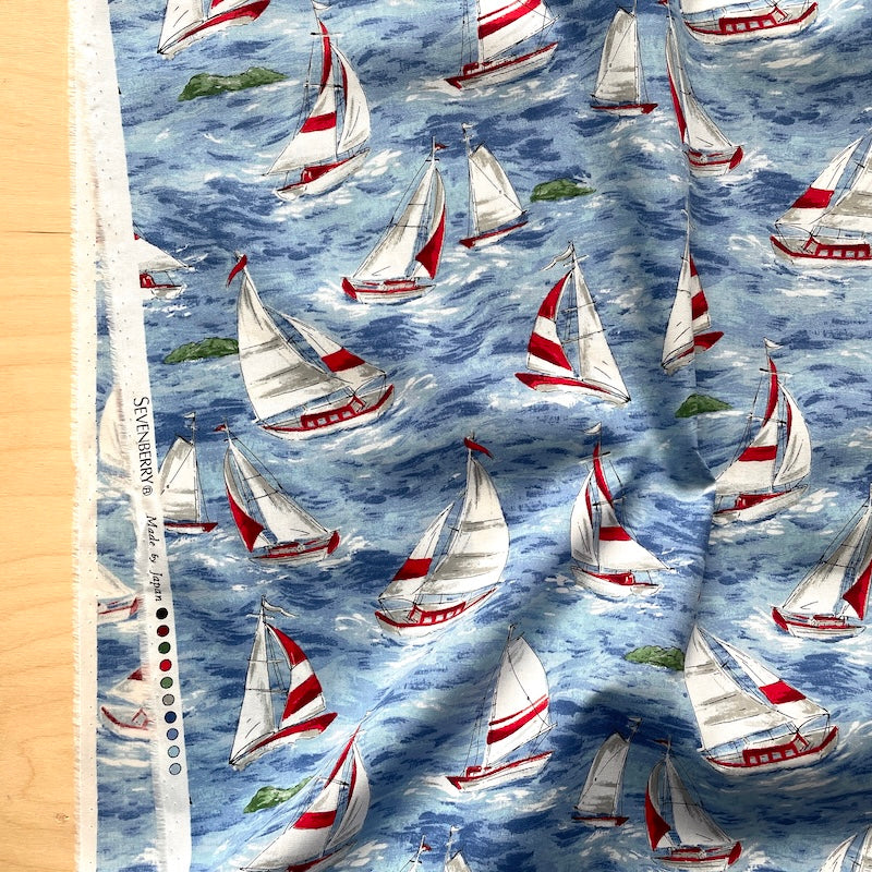 SALE-Sevenberry - Cotton Sheeting - Sail Boats - Nautical