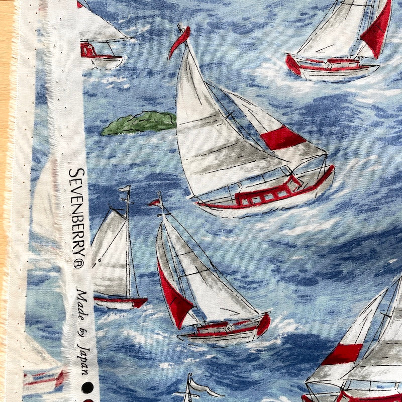 SALE-Sevenberry - Cotton Sheeting - Sail Boats - Nautical
