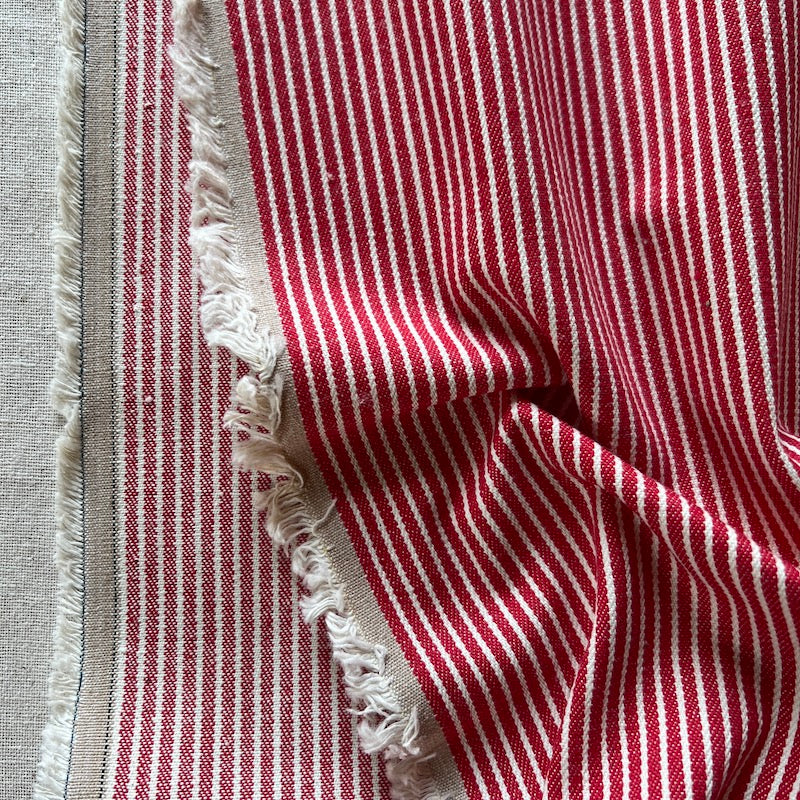 Deadstock - Railroad Denim - Wide Stripe Red - Cotton Fabric