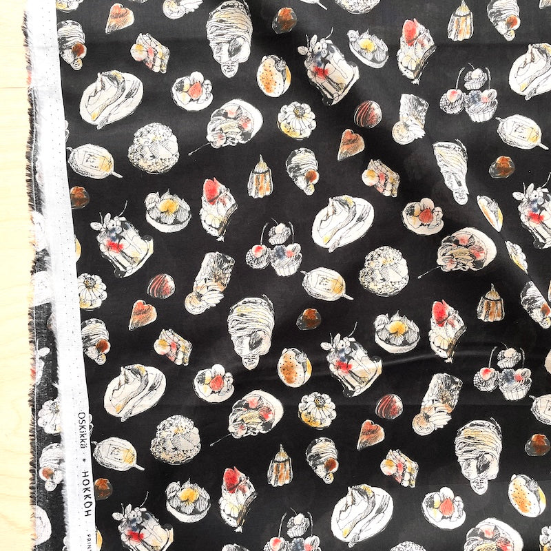 SALE - Hokkoh - Cotton Lawn - Pastries - Black