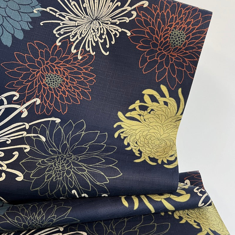 Kobayashi - Cotton Dobby - Chrysanthemums on Navy