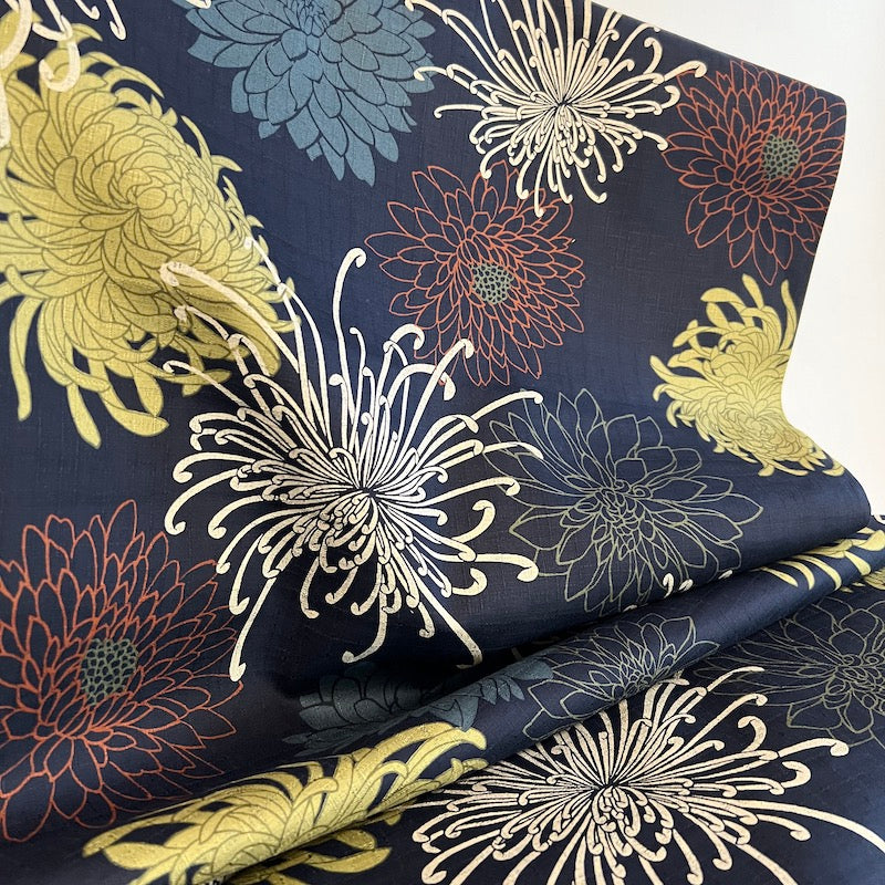 Kobayashi - Cotton Dobby - Chrysanthemums on Navy