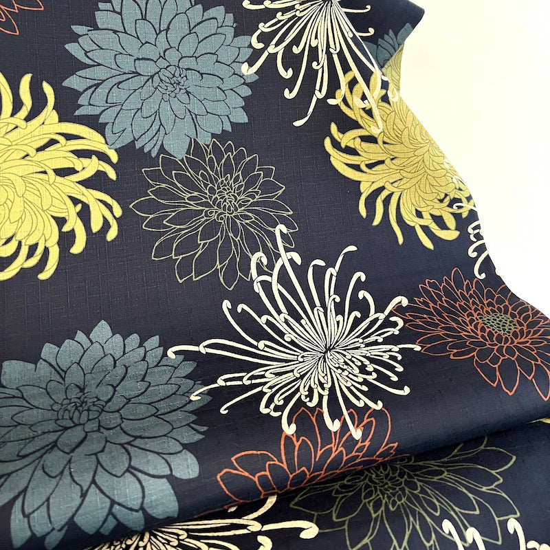 Kobayashi - Cotton Dobby - Chrysanthemums on Navy