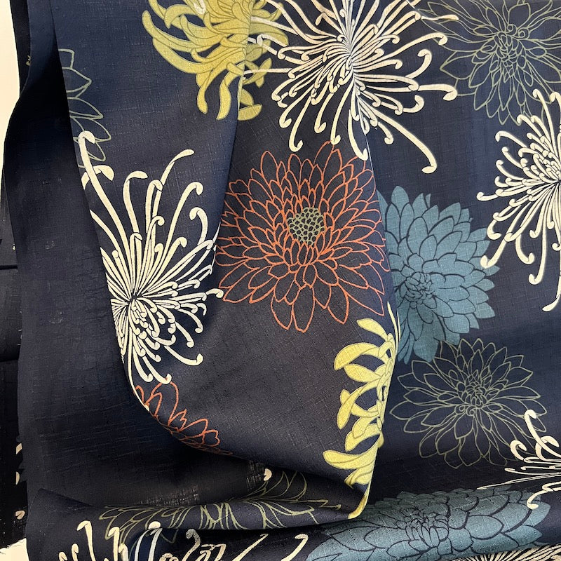 Kobayashi - Cotton Dobby - Chrysanthemums on Navy