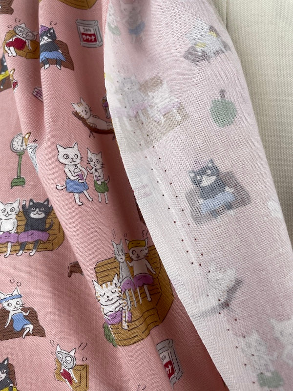 Kokka - Cotton Sheeting - Funny Cats - Spa Cats - Pink