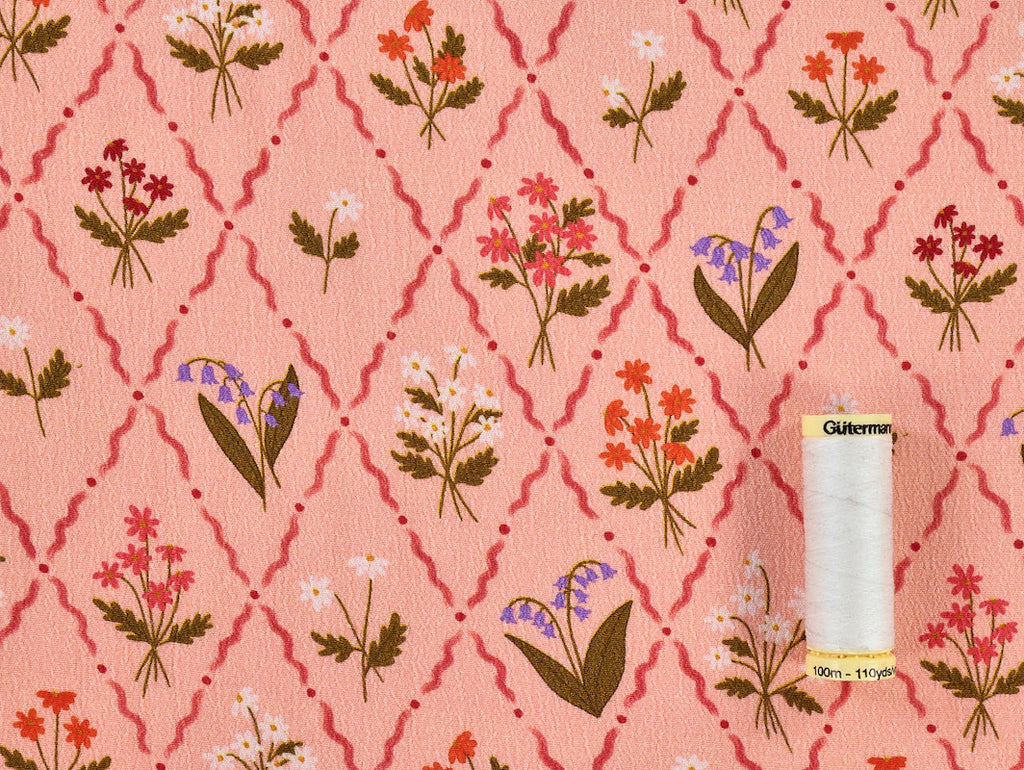 Fabric Godmother - Viscose Crepe - Dorothy Floral Patchwork - Pink