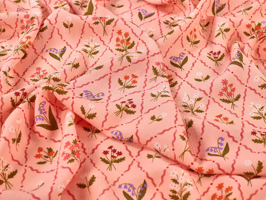 Fabric Godmother - Viscose Crepe - Dorothy Floral Patchwork - Pink
