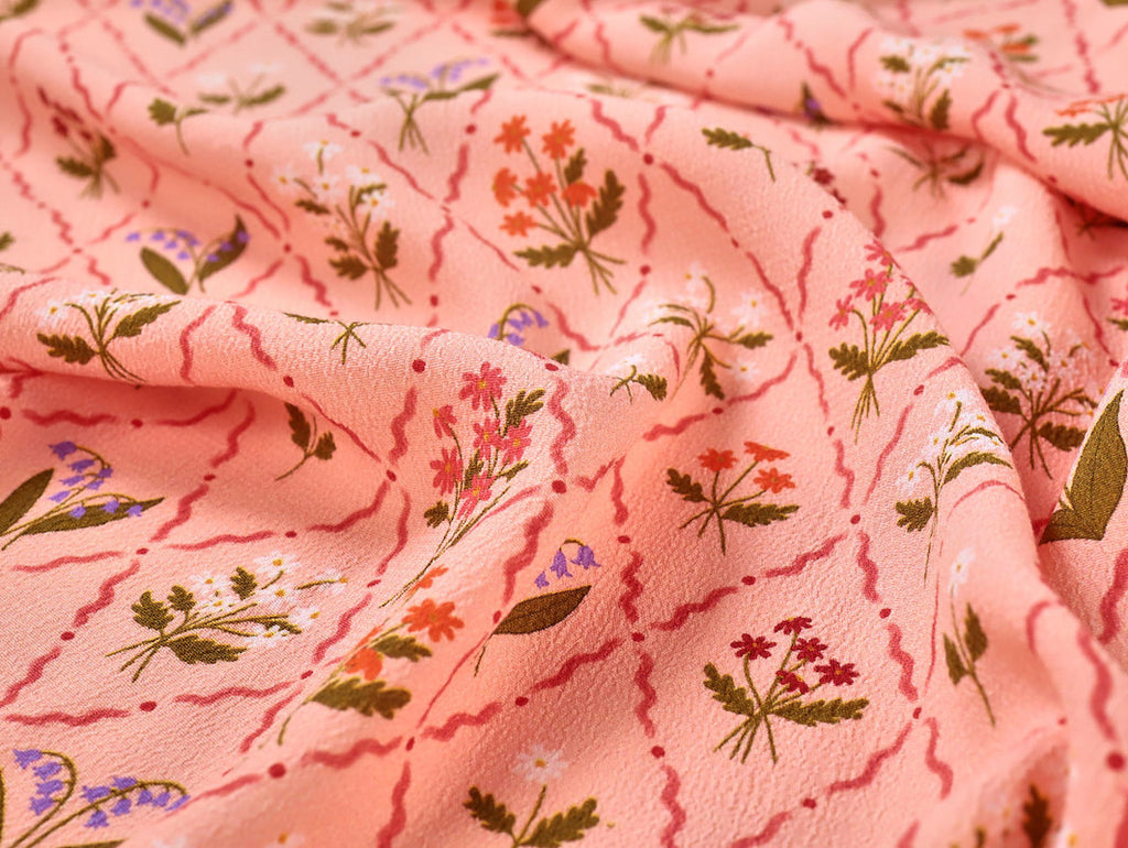 Fabric Godmother - Viscose Crepe - Dorothy Floral Patchwork - Pink