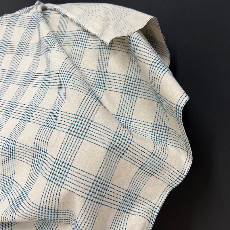 Olympus - Sashiko Stitched Cotton - Simple Plaid - Teal on Natural