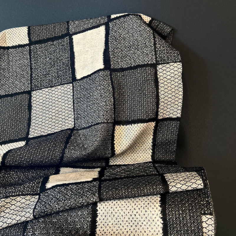 Kobayashi - Jacquard - Textured Checkerboard - Black and Stone