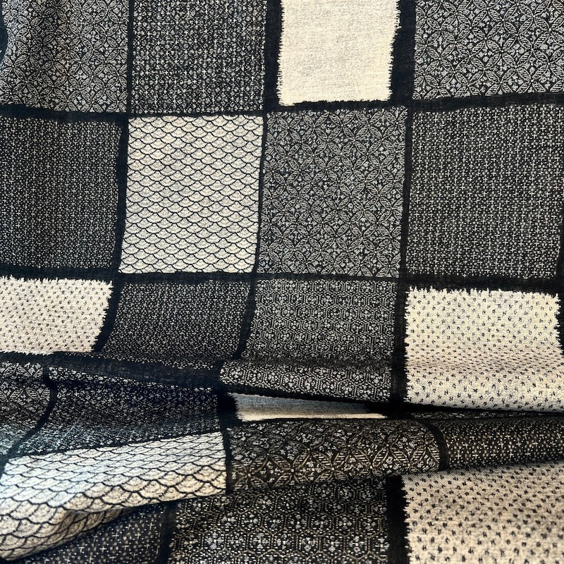 Kobayashi - Jacquard - Textured Checkerboard - Black and Stone