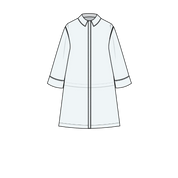 Line drawing of a long coat with a zipper on a white background