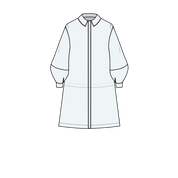 Line drawing of a long coat with a zipper on a white background