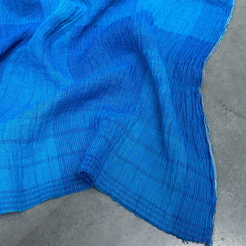 Malaga - Crinkle Linen - Yarn-Dyed Check - Ocean