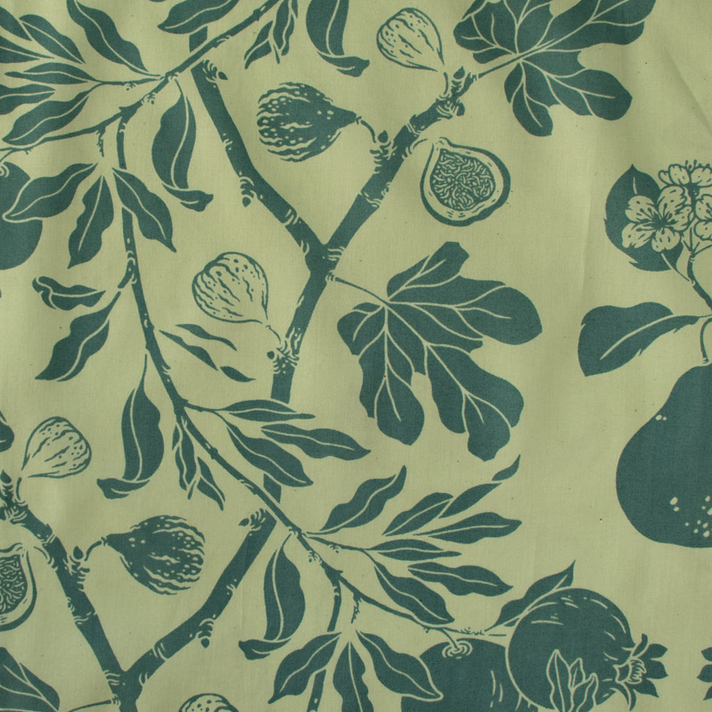 Birch Organic Fabric - Mustard Beetle - Bountiful - Cotton Lawn - Large Pear Fig and Pom - Sage