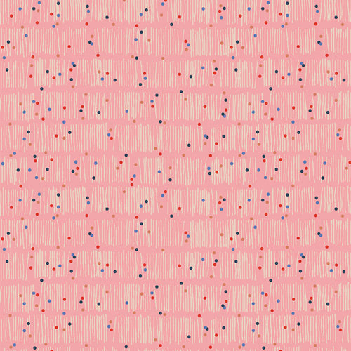 Patterned fabric with small dots and lines on a pink background
