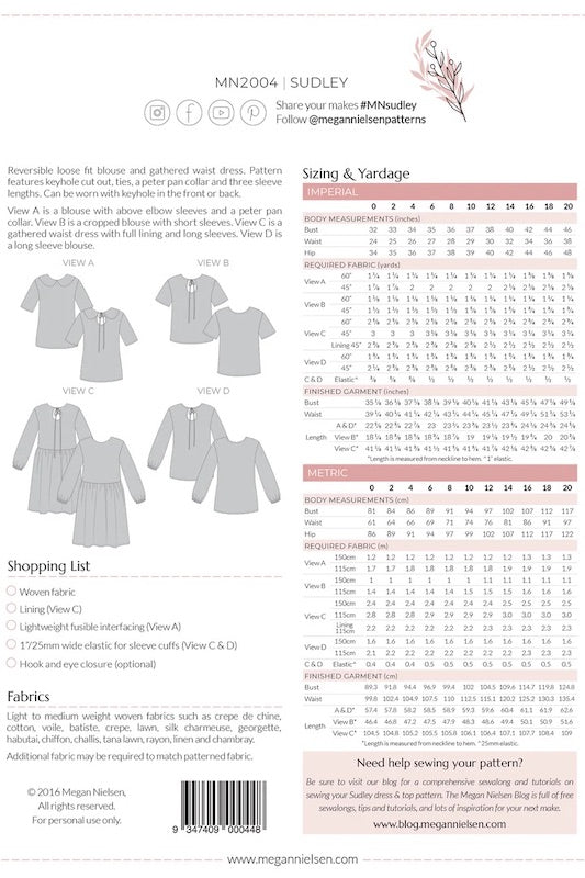 Megan Nielsen - Sudley Dress - Size 0-20