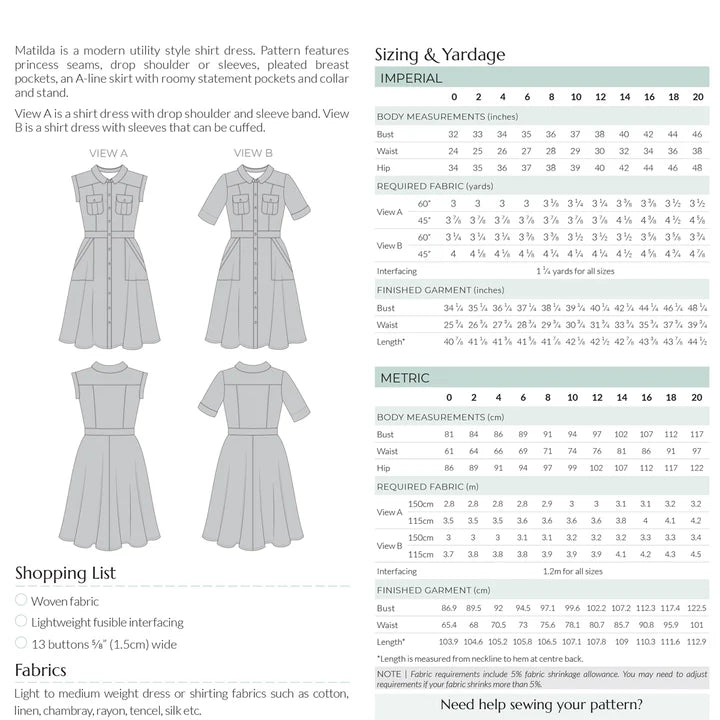 Megan Nielsen - Matilda Dress - Size 0-20