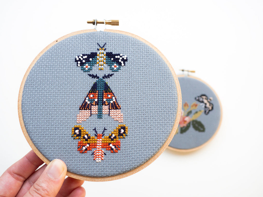 Junebug and Darlin - 5 Inch Cross Stitch Kit - Moths