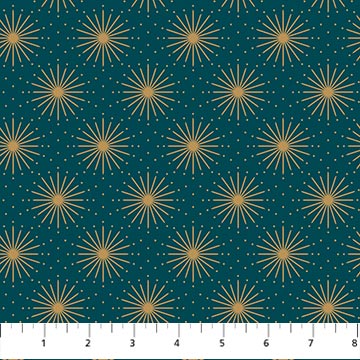 Northcott - Shimmer Sparkle - Teal Starburst