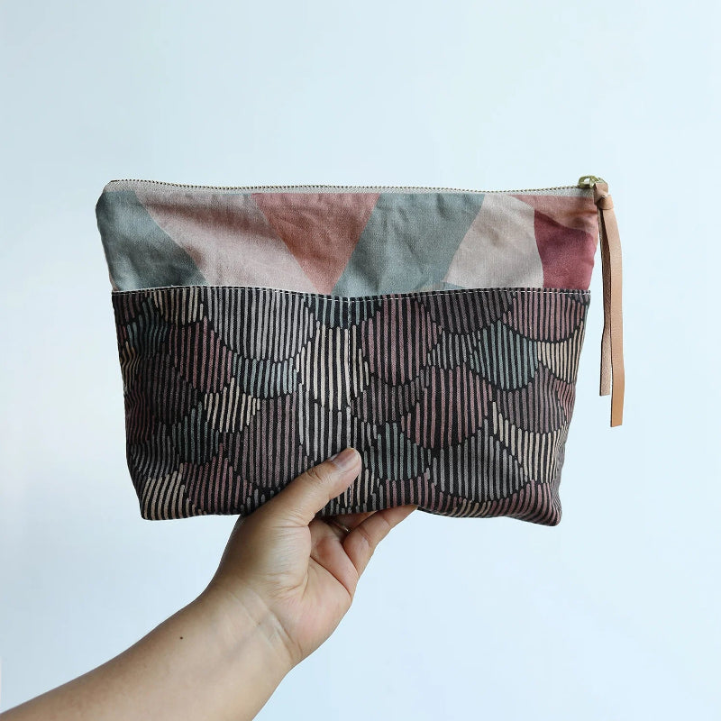 Kokka - Cotton/Linen Sheeting - Pathway by Bookhou - Shapes - Dark Pink