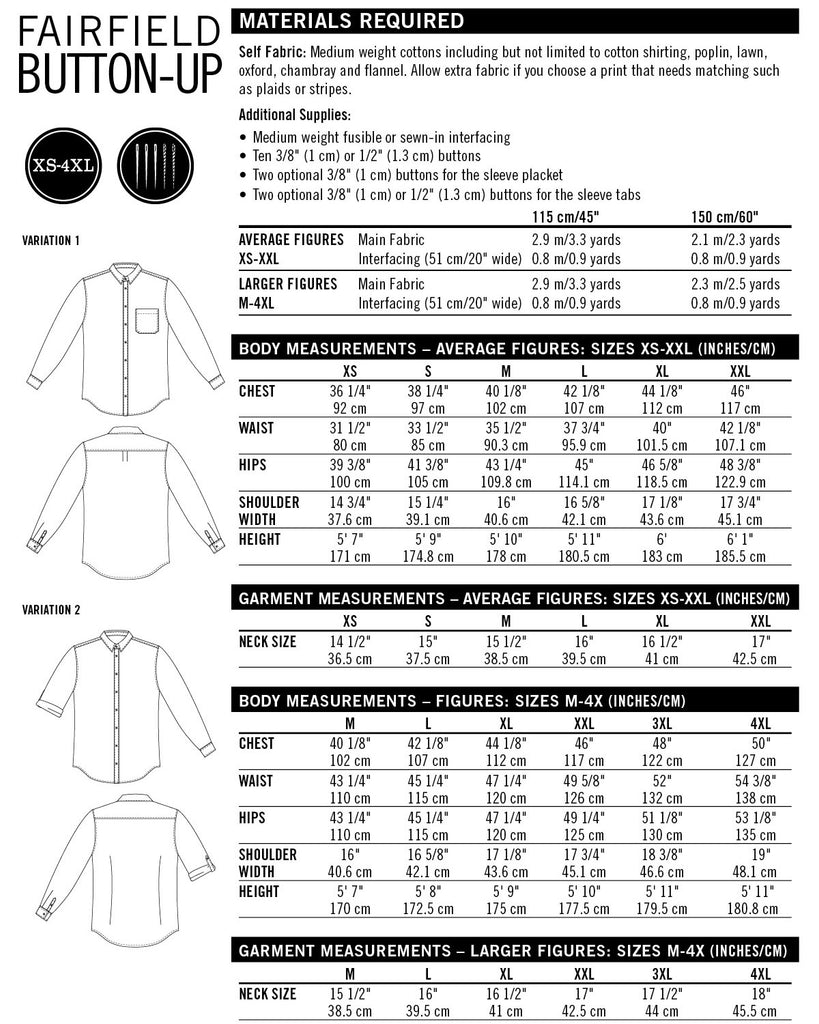 Thread Theory - Fairfield Button-up - PDF and Printed Pattern