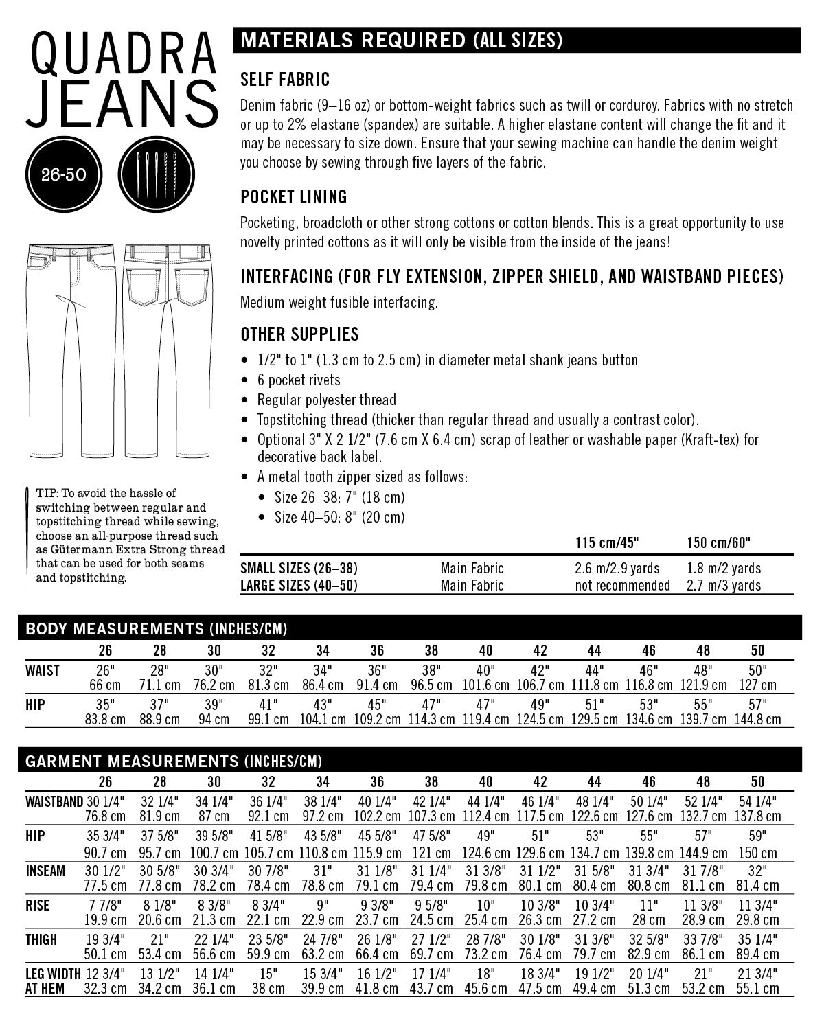 Thread Theory - Quadra Jeans - PDF and Printed Pattern