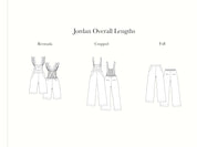 Illustration of Jordan overalls in different lengths on a white background