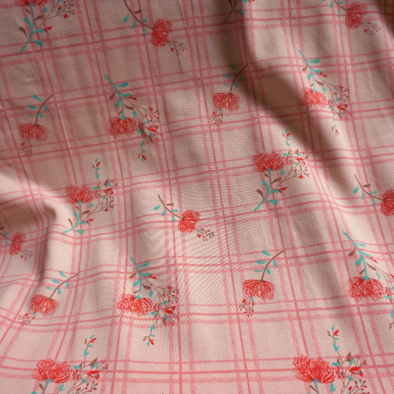 Pigeon Wishes - Deadstock - French Terry - Pink Floral Grid