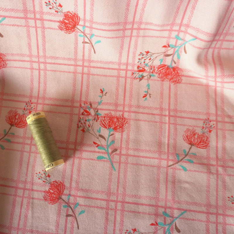 Pigeon Wishes - Deadstock - French Terry - Pink Floral Grid