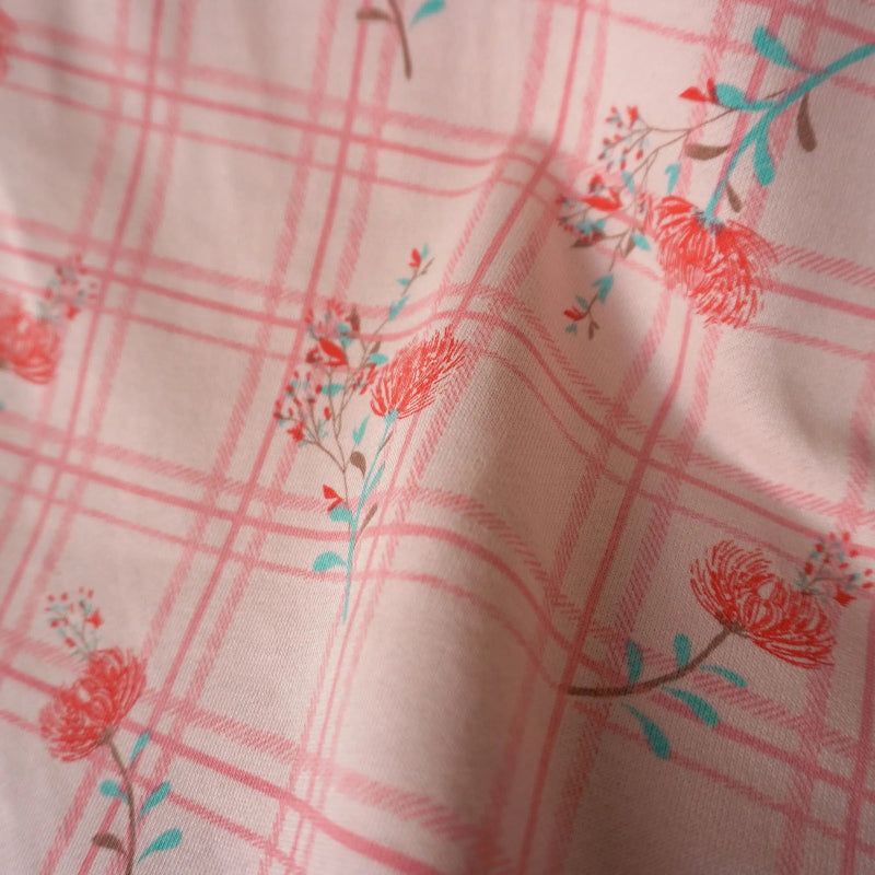 Pigeon Wishes - Deadstock - French Terry - Pink Floral Grid