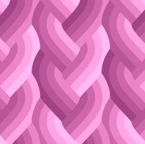 Fabric with pattern of interwoven pink and purple braided lines on a pink background