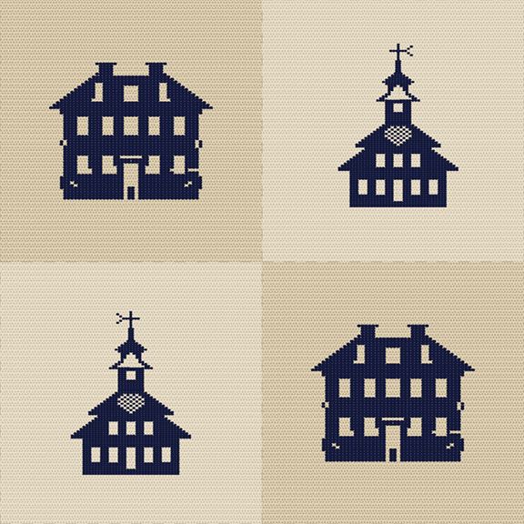 Marcus Fabrics - Indigo Schoolhouses - Patchwork - Beige