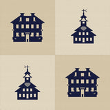 Marcus Fabrics - Indigo Schoolhouses - Patchwork - Beige