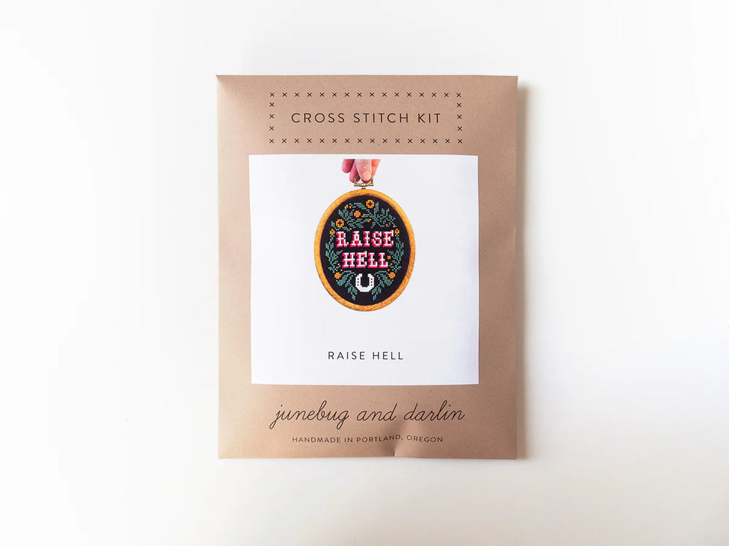 Junebug & Darlin - 3.9"x5.5" Oval Cross Stitch Kit - Raise Hell