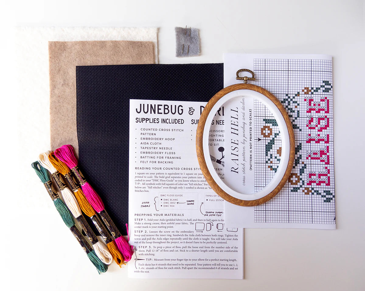 Junebug & Darlin - 3.9"x5.5" Oval Cross Stitch Kit - Raise Hell