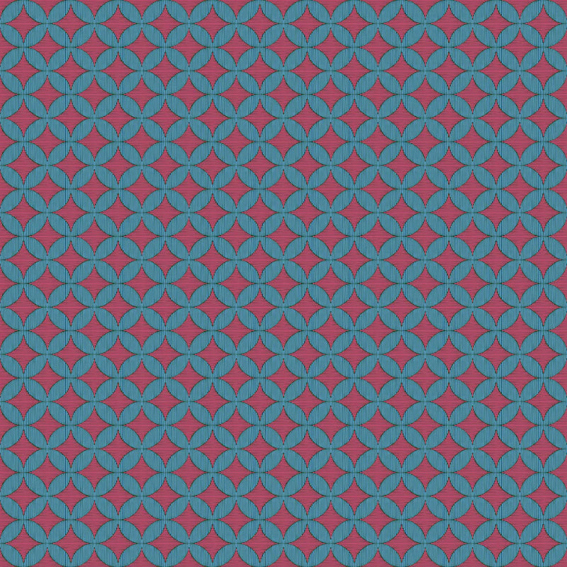 Fabric with blue and purple diamond pattern.