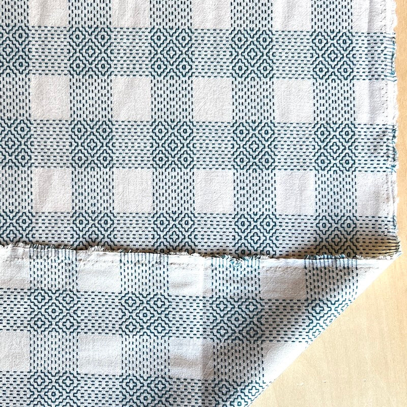 Sevenberry - Cotton Sheeting - Sashiko-Stitched Plaid - White & Navy Persimmon
