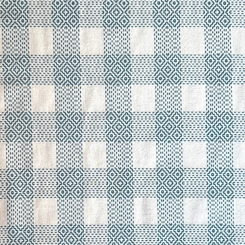 Sevenberry - Cotton Sheeting - Sashiko-Stitched Plaid - White & Navy Persimmon