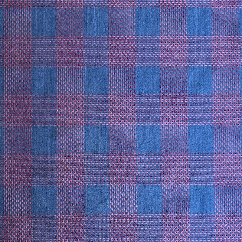 Sevenberry - Cotton Sheeting - Sashiko-Stitched Plaid - Blue & Red Persimmon