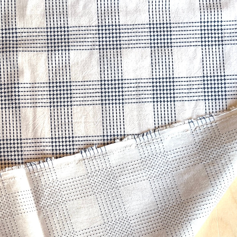 Sevenberry - Cotton Sheeting - Sashiko-Stitched Plaid - White & Navy Plus Sign
