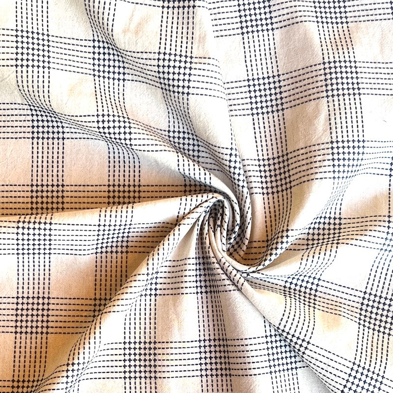 Sevenberry - Cotton Sheeting - Sashiko-Stitched Plaid - White & Navy Plus Sign
