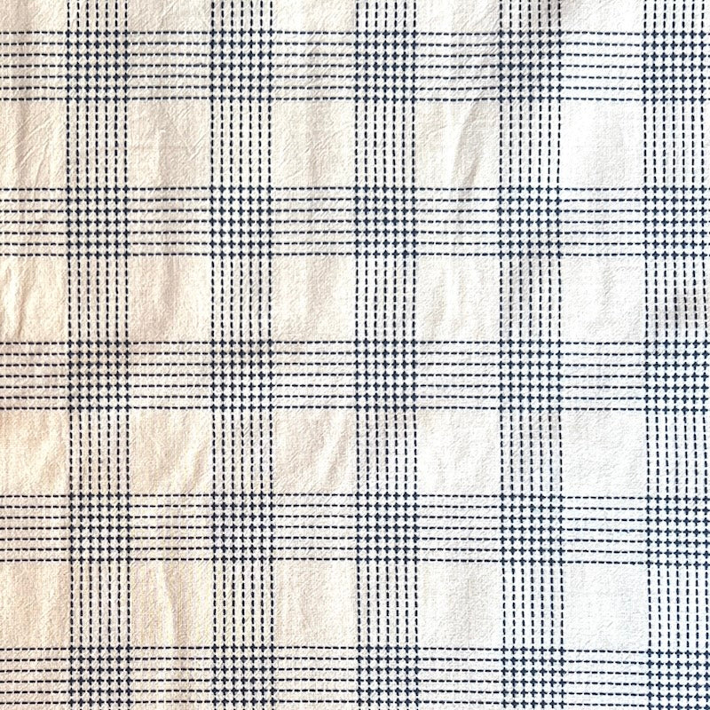 Sevenberry - Cotton Sheeting - Sashiko-Stitched Plaid - White & Navy Plus Sign
