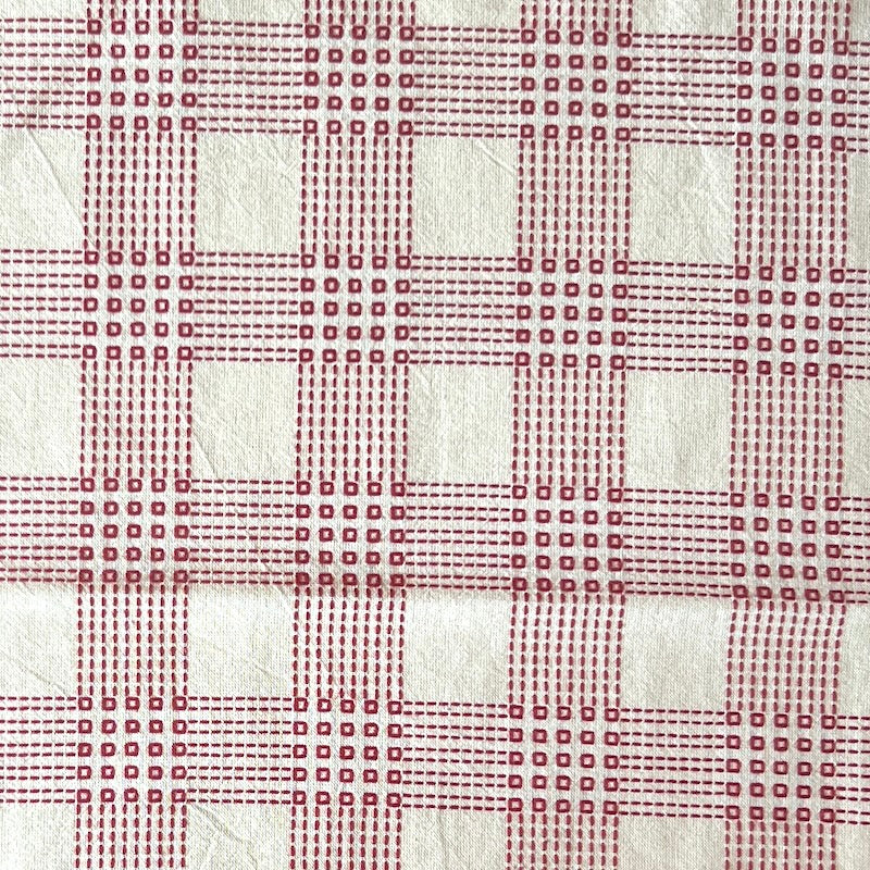 Sevenberry - Cotton Sheeting - Sashiko-Stitched Plaid - White & Red Open Squares