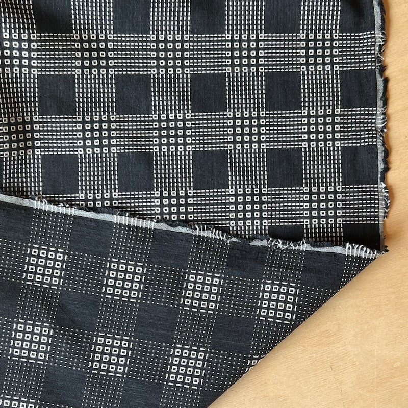 Sevenberry - Cotton Sheeting - Sashiko-Stitched Plaid - Black & White Open Squares