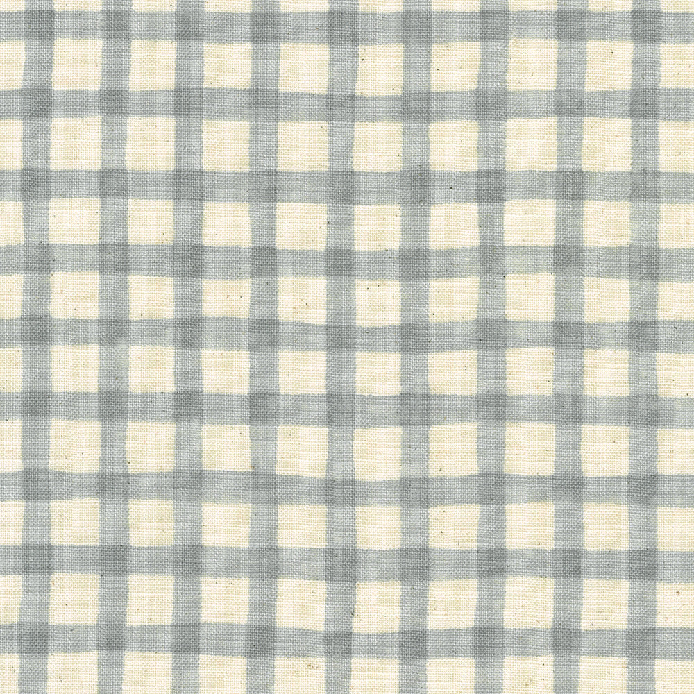 Sevenberry - Cotton Slub Prints - Silver Gray Grid on Ecru