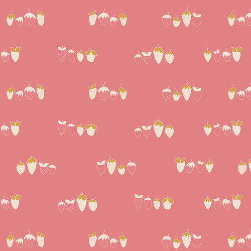 Pattern of small illustrations on a pink background fabric