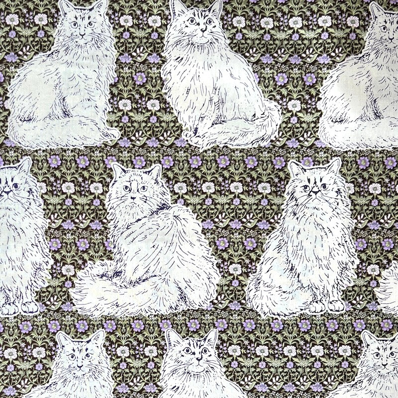 Vancet - Cotton Sheeting - Regal Cats on Floral